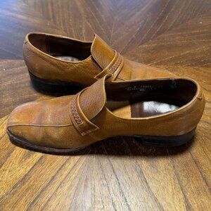 Vintage Florsheim Cognac Loafers Bike Toe Men’s 10.5 D Braided Brown Leather